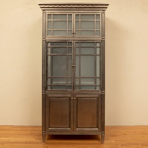 American Art Deco Style Metal and Frosted Glass Cabinet