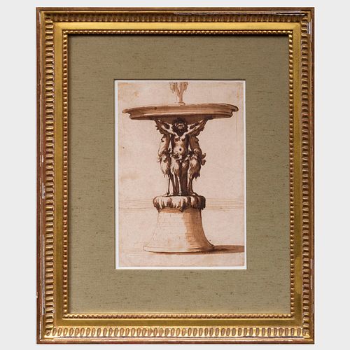 Attributed to Baccio Del Bianco (1604-1656): Design for a Fountain Supported by Satyresses