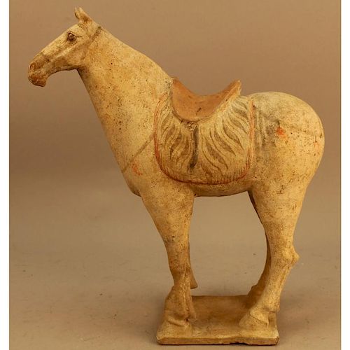 Chinese Tang Dynasty Pottery Horse w/ Saddle