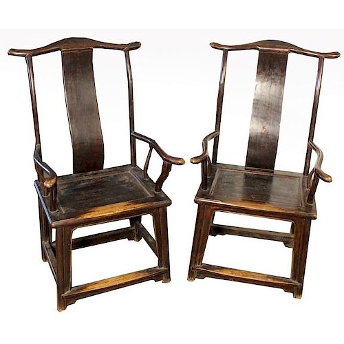 Pair of Antique Chinese Huanghuali Arm Chairs