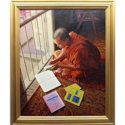 20th C. Signed Tibetan Seated Monk