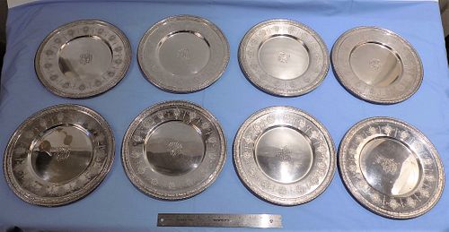 SET 8 TOWLE STERING SILVER SERVICE PLATES LOUIS XV