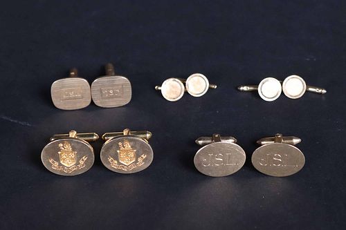 Three Sets of 14K Cuff Links and Studs