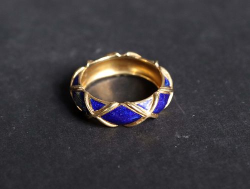 18K Gold and Blue Enamel Ring