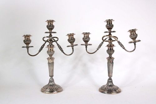 Pair of Two of Three-Light Candelabra in Plate