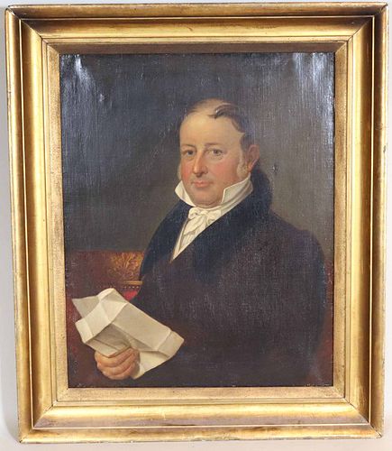 Oil on Canvas Portrait of Gentleman with Document