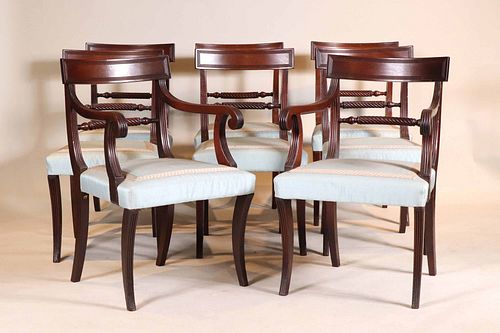 Eight Regency Carved Mahogany Dining Chairs