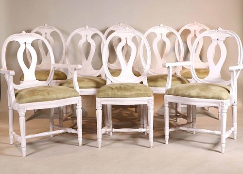 Eight Neoclassical Style White Painted Chairs