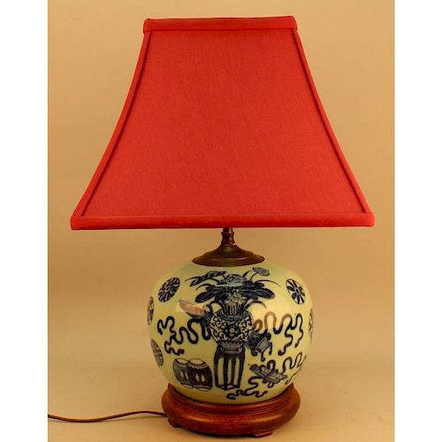 19th C. Chinese Blue/White Porcelain Lamp