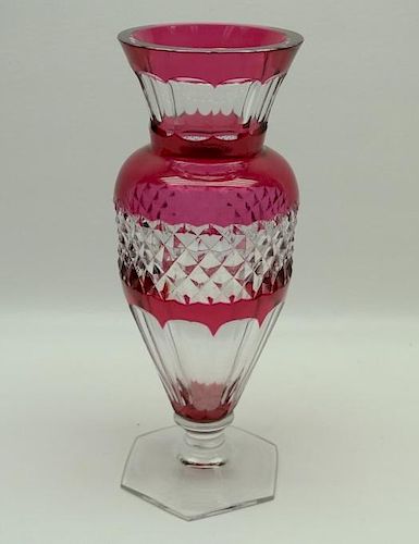 Signed Val St. Lambert Cranberry Glass Vase
