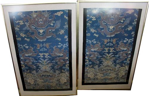 Pair of Large Chinese Embroidered Panels