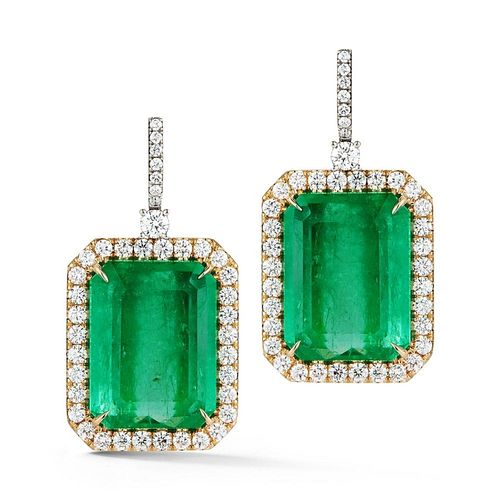 80ct Emerald And 4ct Diamond Earrings