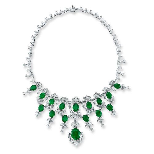 60ct Emerald And 48ct Diamond Necklace