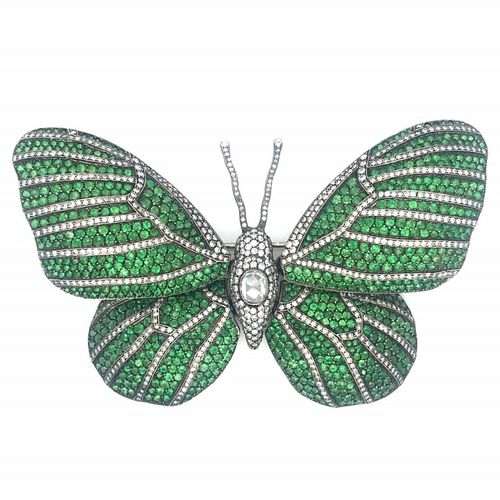 Diamond and Tsavorite Garnet Butterfly Pin
