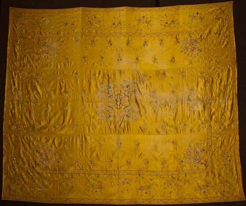 EMBROIDERED SILK BED COVER, CHINESE EXPORT, 18TH C