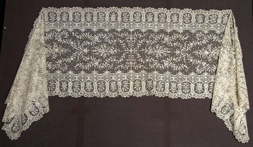 BRUSSELS APPLIQUE LACE STOLE, MID-LATE 19TH C