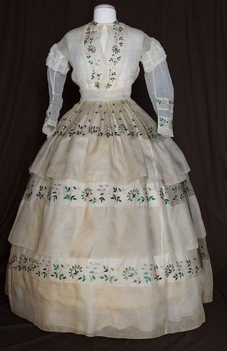 BEETLE TRIMMED ORGANDY DRESS, 1860s