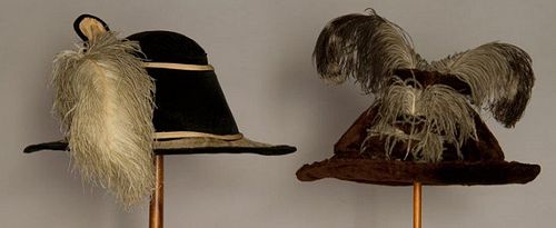 TWO DEEP CROWN LADIES' HATS, 1900-1908