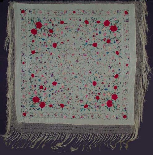 EMBROIDERED EXPORT SHAWL, CHINA, LATE 19TH C