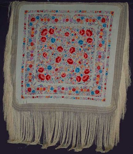 EMBROIDERED SILK EXPORT SHAWL, CHINA, c. 1900