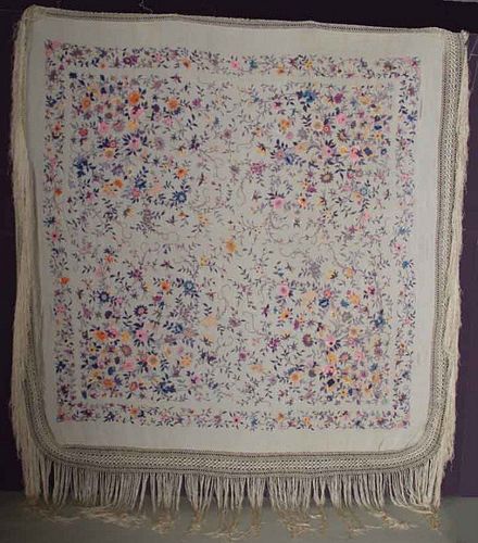 EMBROIDERED SILK EXPORT SHAWL, CHINA, c. 1900