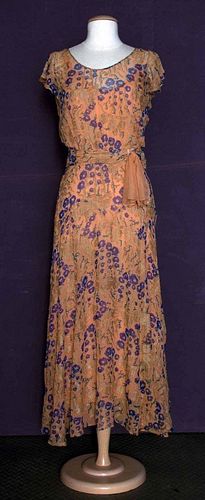PRINTED & GOLD LAME EVENING DRESS, 1930s
