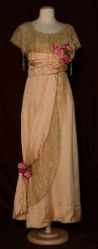 PINK SILK & LACE EVENING GOWN, c. 1912
