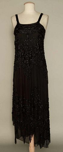 JET BEADED BLACK EVENING DRESS, 1920s