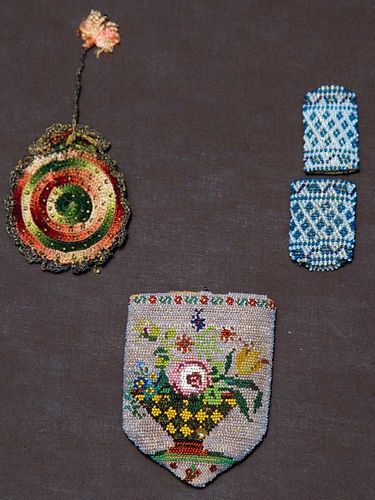 THREE SMALL BEADED BAGS, MEXICO, 1800-1850