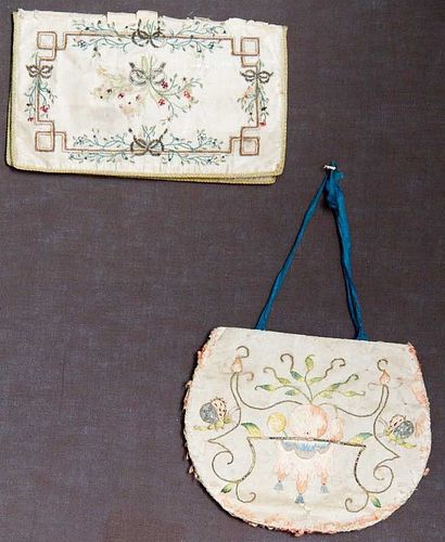 TWO EMBROIDERED PURSES, EUROPE, 18TH C