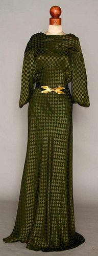 OLIVE SILK EVENING GOWN, MID 1930s