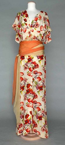 FLORAL PRINT EVENING GOWN, c. 1940