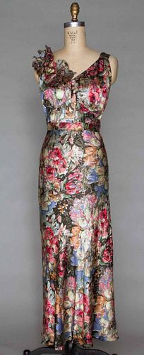 PRINTED LAME EVENING GOWN, 1930s