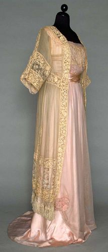 PINK SILK & LACE DINNER GOWN, c. 1912