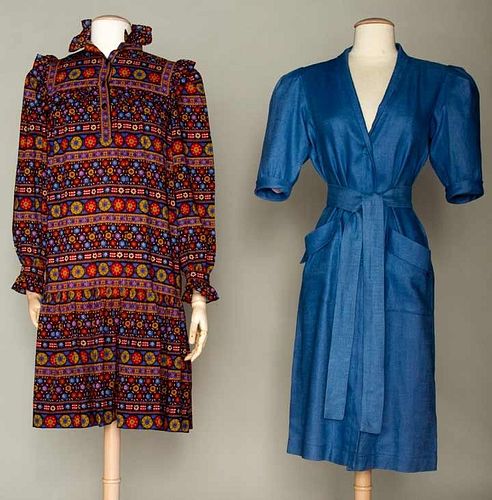 TWO SAINT LAURENT DAY DRESSES, 1975-1985