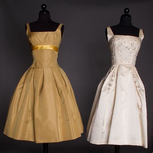 TWO SILK PARTY DRESSES, LATE 1950s