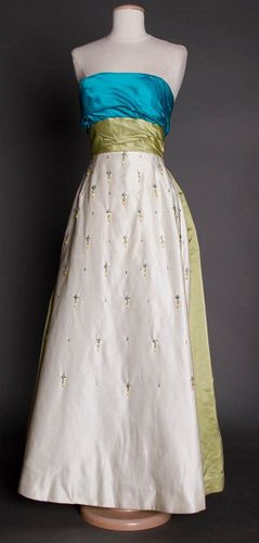 TRI-COLORED STRAPLESS BALL GOWN, 1960s