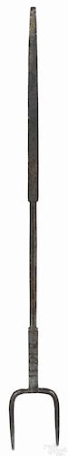 Pennsylvania wrought iron copper inlaid flesh fork, inscribed PS 1831, 17 1/2'' l.