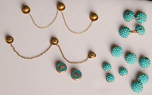 GOLD & TURQUOISE SHIRT JEWELRY, 19TH C