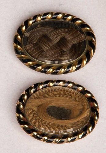 TWO HAIR MOURNING BROOCHES, 1850s