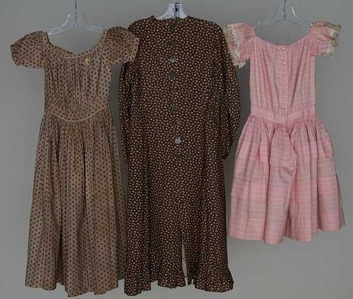 THREE GIRL'S COTTON DAY DRESSES, MID 19TH C