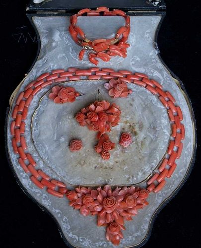 PINK CORAL JEWELRY SET, MID 19TH C