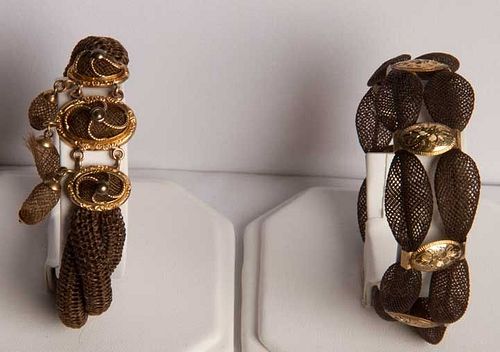 TWO GOLD & HAIR BRACELETS, MID 19TH C