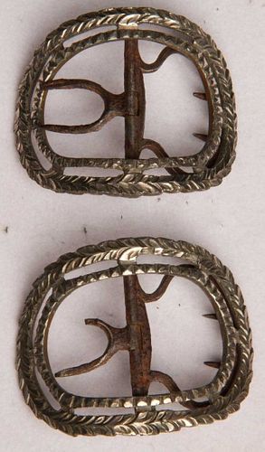 SILVER OVAL SHOE BUCKLES, 18TH C