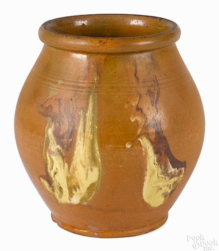 New England redware bulbous jar, early 19th c., attributed to Hartford, Connecticut