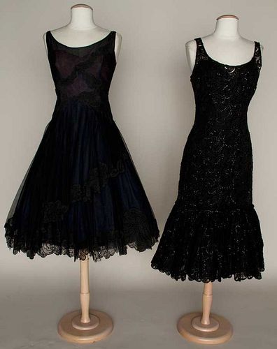 TWO BLACK LACE PARTY DRESSES, LATE 1950s
