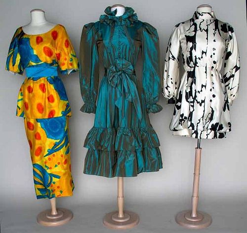 THREE SILK DESIGNER PARTY DRESSES, 1963-1980