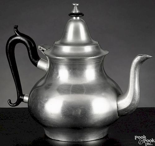 Dorchester, Massachusetts pewter pear-shaped teapot, ca. 1840