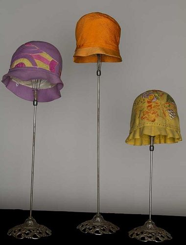 THREE COLORFUL SPRING CLOCHES, 1920s