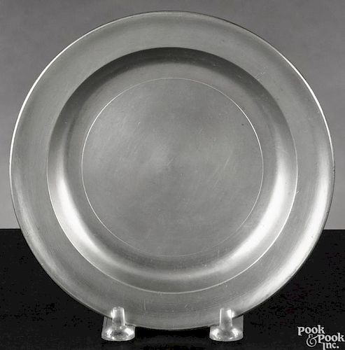 Philadelphia pewter plate, late 18th c., with Love touchmark, 6'' dia.